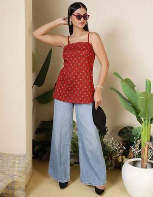 Maroon  pure cotton printed tunic for women 1