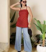 Maroon  pure cotton printed tunic for women