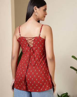 Maroon  pure cotton printed tunic for women 2