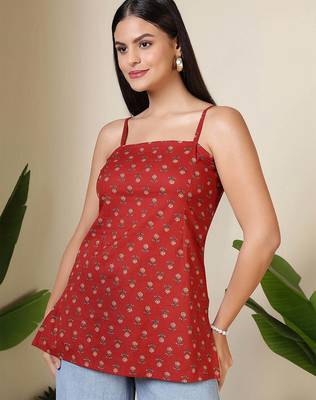 Maroon  pure cotton printed tunic for women 3
