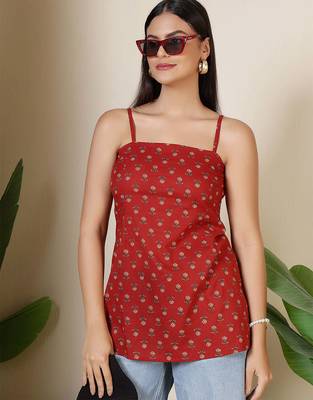 Maroon  pure cotton printed tunic for women 4