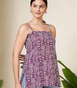 Purple  pure cotton printed tunic for women