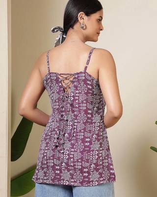 Purple  pure cotton printed tunic for women 2