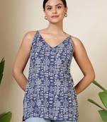 Blue  pure cotton printed tunic for women