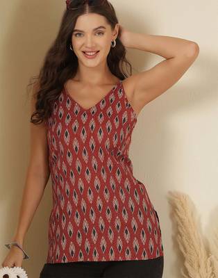 Maroon  pure cotton printed tunic for women 2