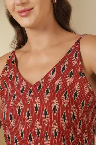 Maroon  pure cotton printed tunic for women