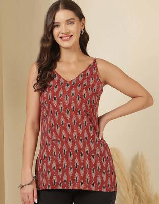 Maroon  pure cotton printed tunic for women 5