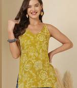 Yellow  pure cotton printed tunic for women