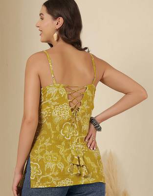 Yellow  pure cotton printed tunic for women 4