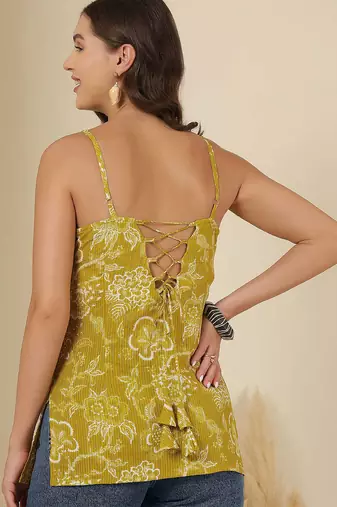 Yellow  pure cotton printed tunic for women