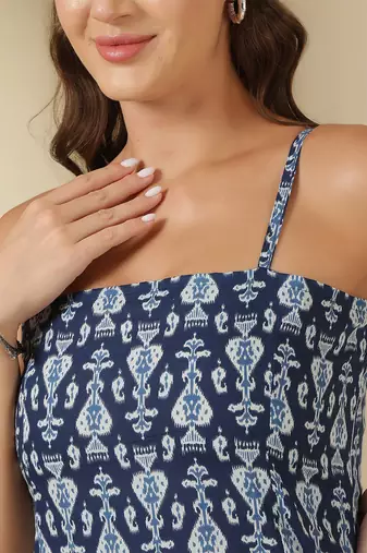 Blue  pure cotton printed tunic for women