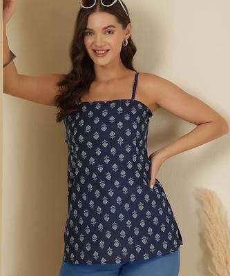 Blue  pure cotton printed tunic for women 1
