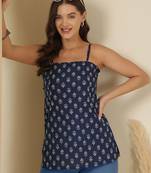 Blue  pure cotton printed tunic for women