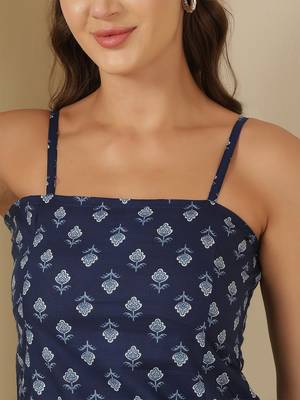 Blue  pure cotton printed tunic for women 2