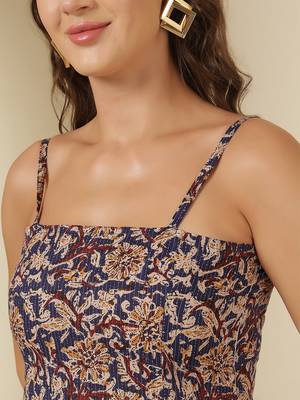 Blue  pure cotton printed tunic for women 2