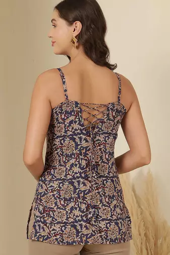 Blue  pure cotton printed tunic for women
