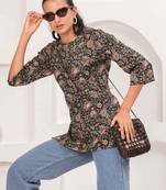 Black  pure cotton printed tunic for women