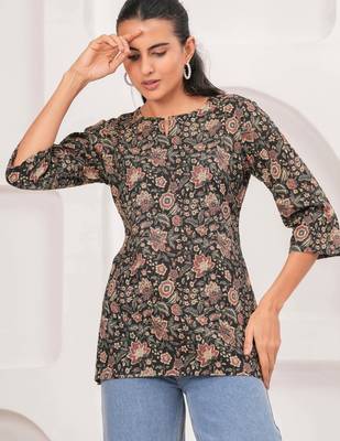 Black  pure cotton printed tunic for women 2