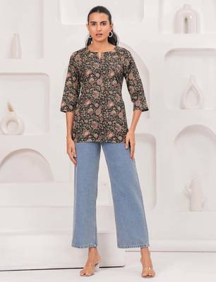 Black  pure cotton printed tunic for women 3