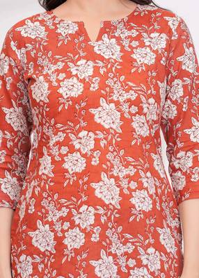 Orange  pure cotton printed tunic for women 2