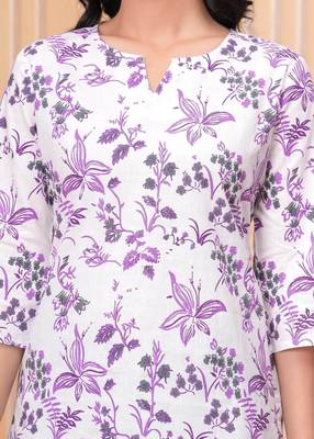 White  pure cotton printed tunic for women 2