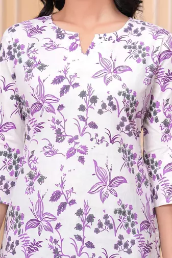 White  pure cotton printed tunic for women
