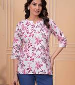 White  pure cotton printed tunic for women