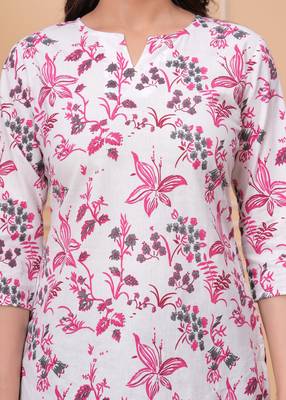 White  pure cotton printed tunic for women 2