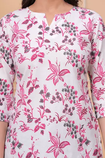 White  pure cotton printed tunic for women