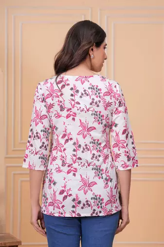 White  pure cotton printed tunic for women