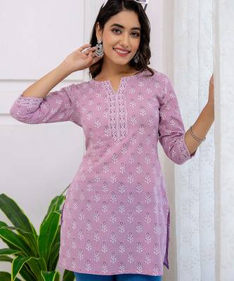Purple  pure cotton printed tunic for women 1