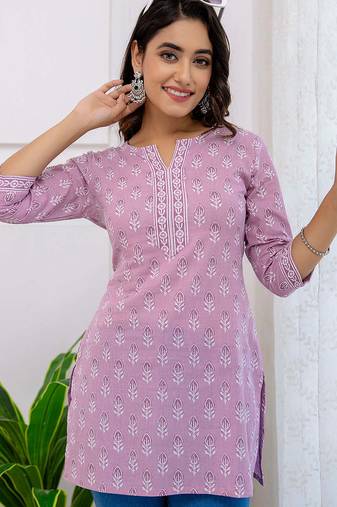 Purple  pure cotton printed tunic for women