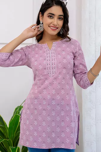 Purple  pure cotton printed tunic for women