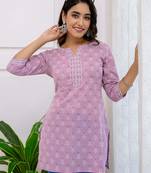 Purple  pure cotton printed tunic for women