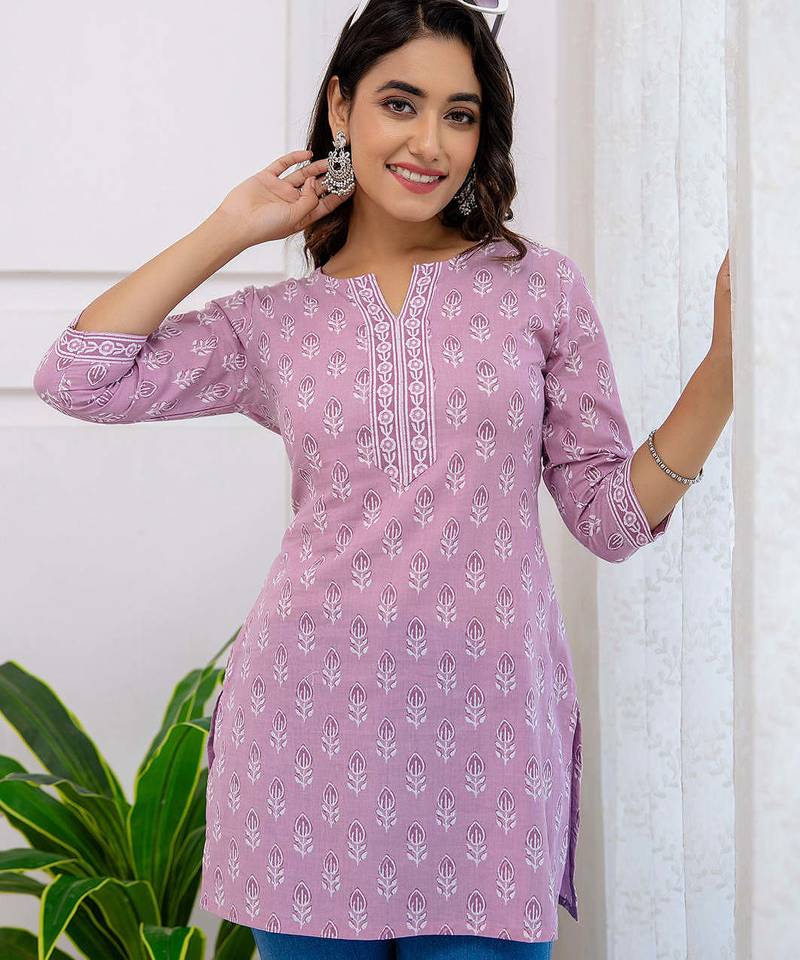 Purple  pure cotton printed tunic for women