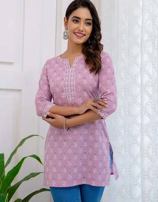 Purple  pure cotton printed tunic for women 3