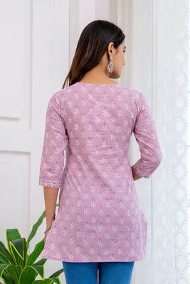 Purple  pure cotton printed tunic for women 4
