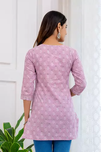 Purple  pure cotton printed tunic for women