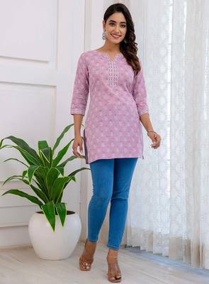 Purple  pure cotton printed tunic for women 5