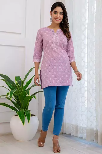 Purple  pure cotton printed tunic for women