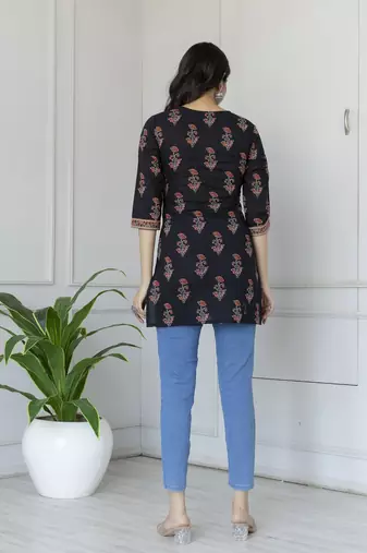 Black  pure cotton printed tunic for women
