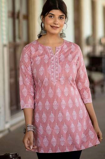 Pink  pure cotton printed tunic for women