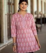 Pink  pure cotton printed tunic for women