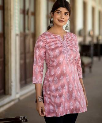 Pink  pure cotton printed tunic for women 3