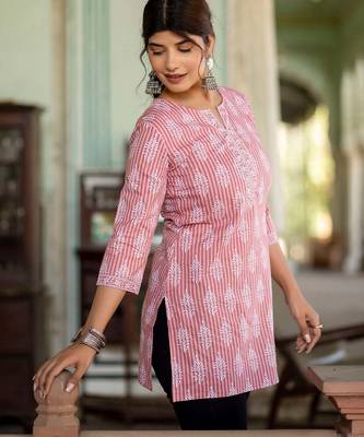 Pink  pure cotton printed tunic for women 4