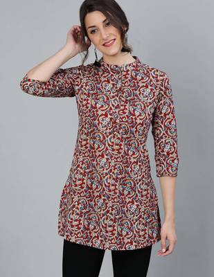 Maroon  pure cotton printed tunic for women 1