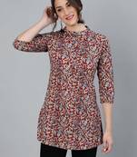 Maroon  pure cotton printed tunic for women