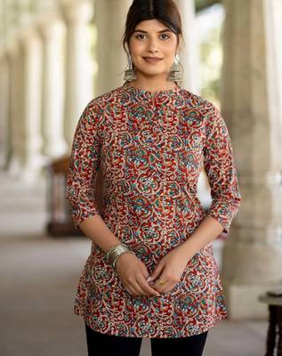 Maroon  pure cotton printed tunic for women 2