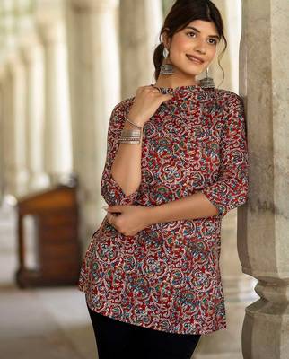Maroon  pure cotton printed tunic for women 3