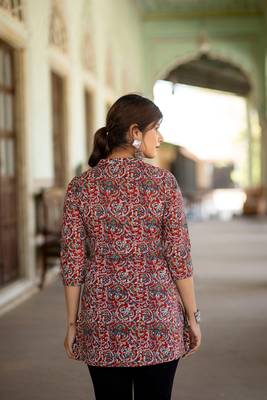 Maroon  pure cotton printed tunic for women 4